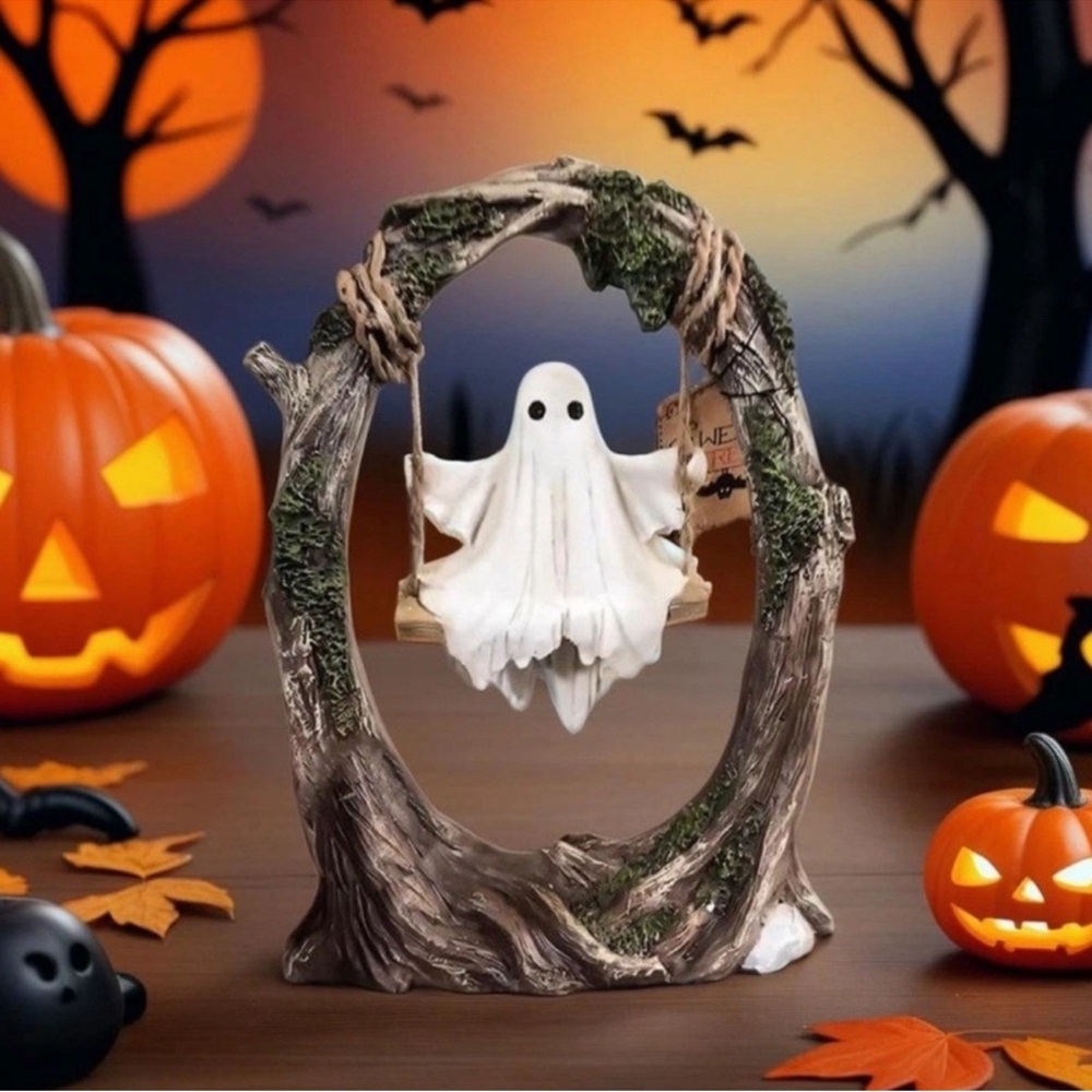 NWT Halloween Ghost On Tree Swing, Viral Find, Tabletop Decor